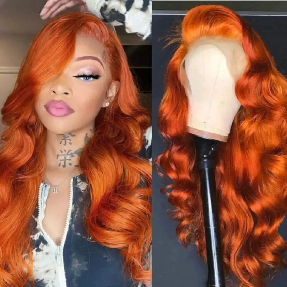 

Ginger Orange 13x6 HD Lace Front Wigs Human Hair Body Wave 13x4 Human Hair Lace Frontal Wigs Transparent Lace Wig For Women Sale