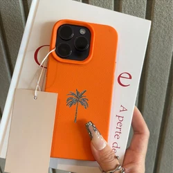 Minimalist Palm Tree Pattern Soft TPU Phone Case Cover - iPhone 15 (Orange - YYDSW5285)