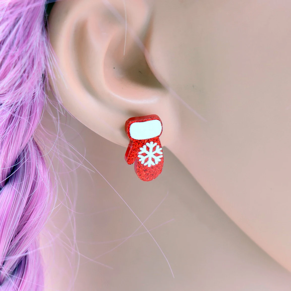 Christmas Stud Earrings Cute Cup Gloves Snowflakes Earrings Laser Cut Red Glitter Acrylic Earrings