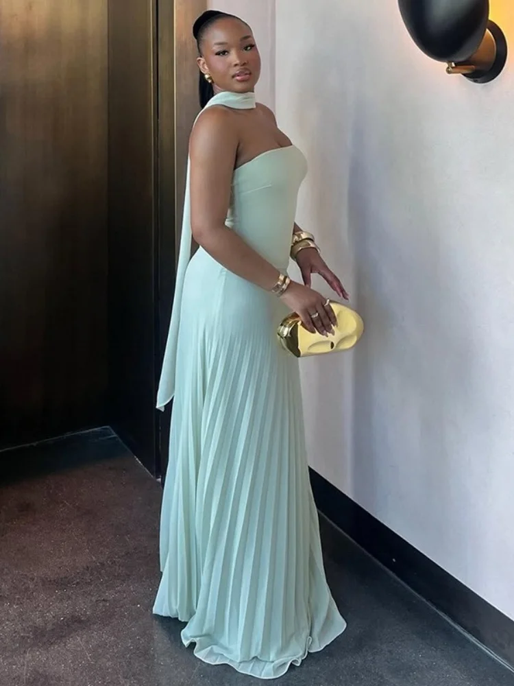 Wmstar Dress Women Whplesale Woman 2025 Summer New Stylish Halter Top High Waisted Pleated Skirt Outfit Fancy Club Luxury