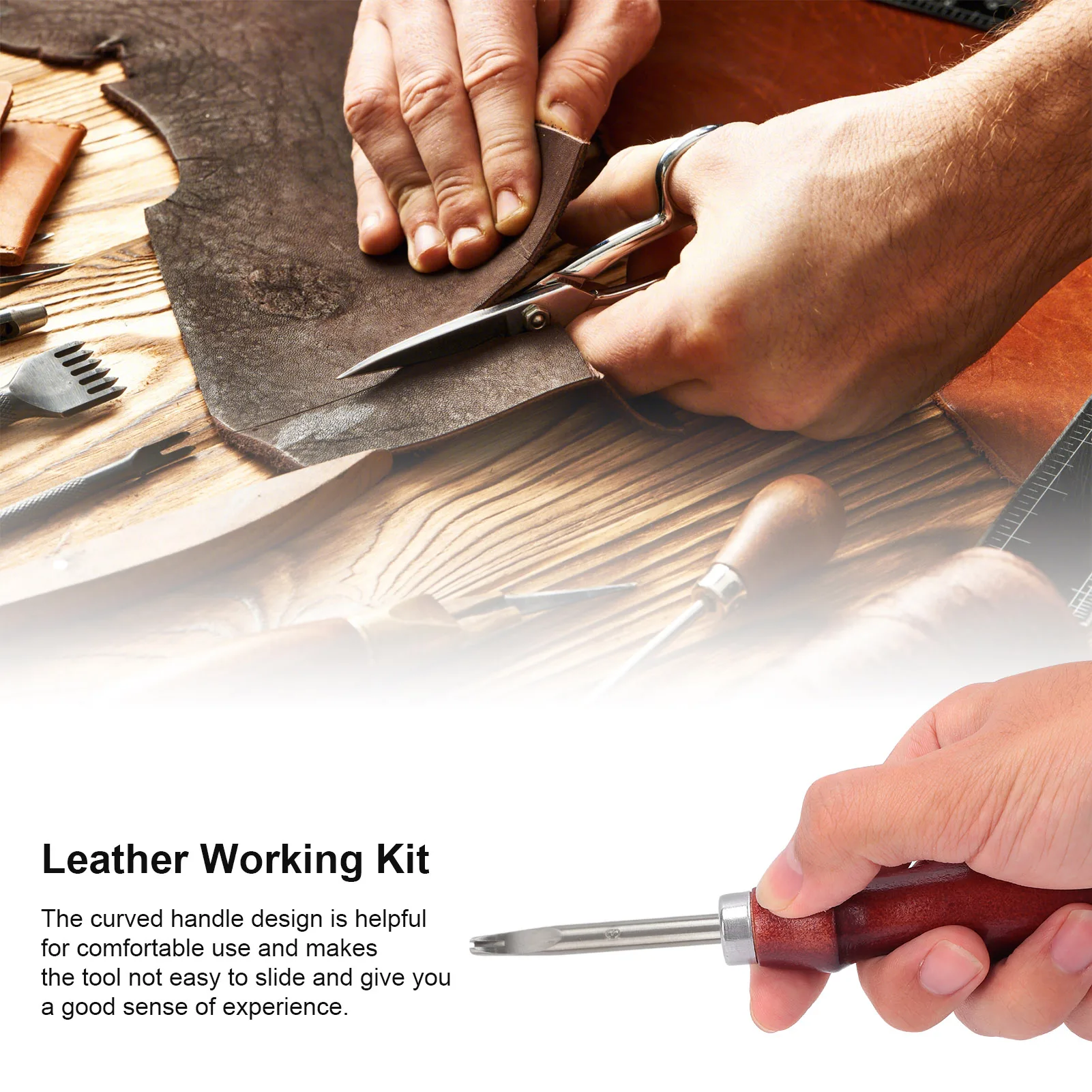 나무 손잡이가 있는 가죽 가장자리 전문 트리밍 작업 키트, DIY 공예 가죽 절단용, 4 개