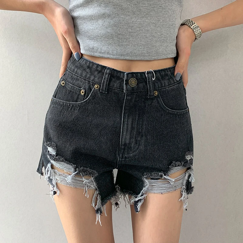 Light Blue Denim Shorts Y2k Women High Quality Summer Casual Solid Sexy Torn Jeans Short Pants Black Fashion Female Clothing Ins