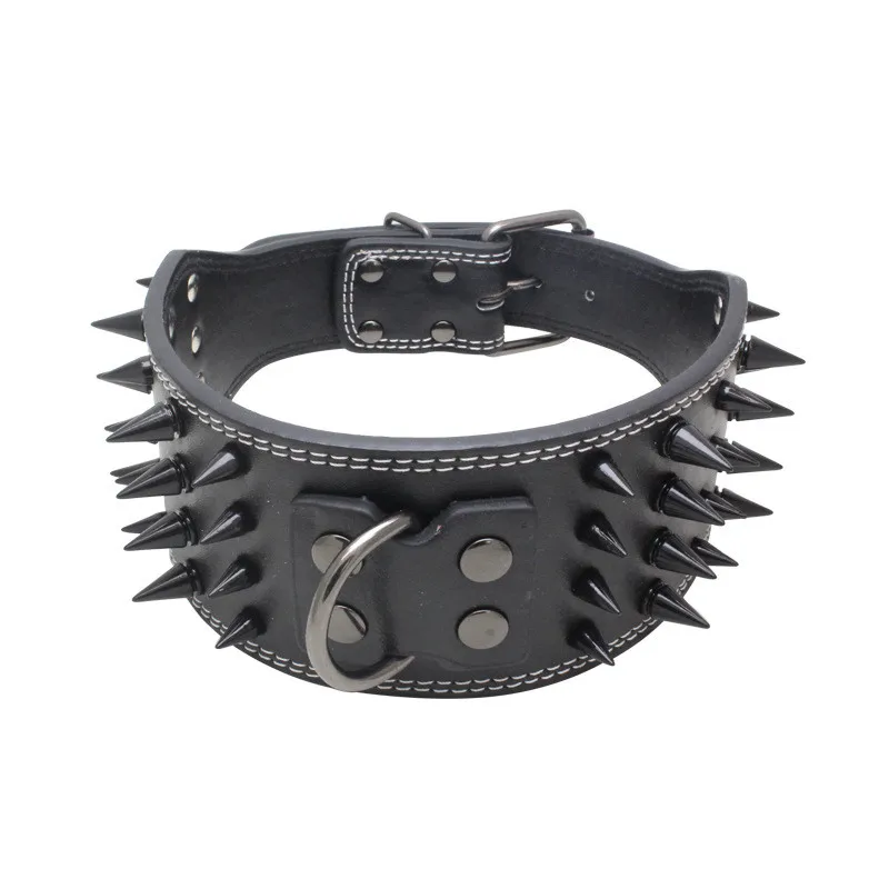 

New Style 3 inch Wide 11 Colors Spiked Studded PU Leather Large Dog Collars For Pit bull