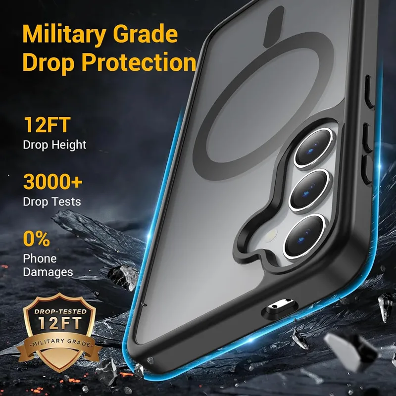 Magnetic Matte Black Shockproof Phone Case with Magsafe Wireless Charging Compatibility