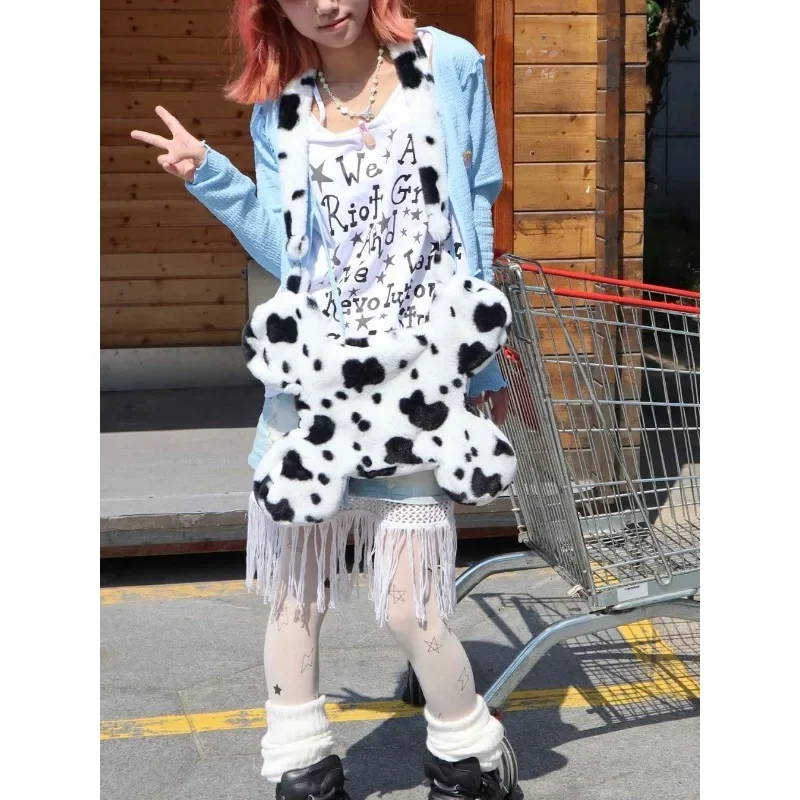 New Plush Bone Bag Unique Design Shoulder Bags Fashion Purses Handbags Casual Simple Soft Sweet Girls Cute Tote Bags for Women