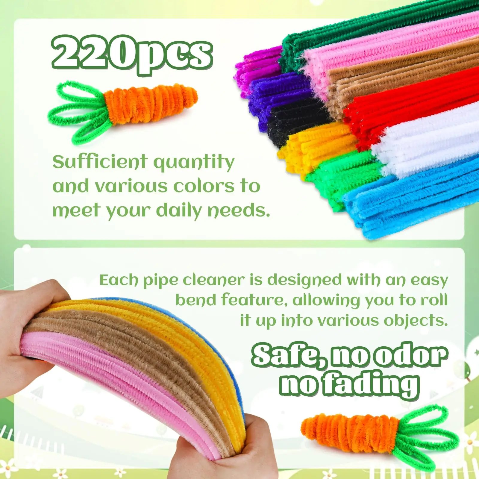 Colorful Pipe Cleaners Chenille Stems 200PCS with Adhesive Eyes and Storage Box Christmas Decoration chenille pipe cleaners