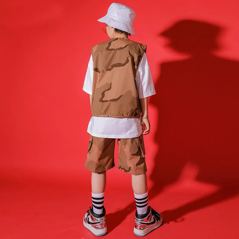 Fashion Kids Jazz Dance Costumes Loose Vest Camouflage Shorts Suit Girls Ballroom Hip Hop Dance Performance Clothing DQS11964