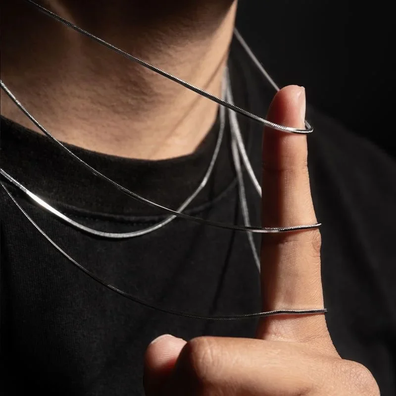 1Pcs Punk Hip-hop Snake Link Chain 925 Sterling Silver Necklace for Men Women Jewelry Gifts