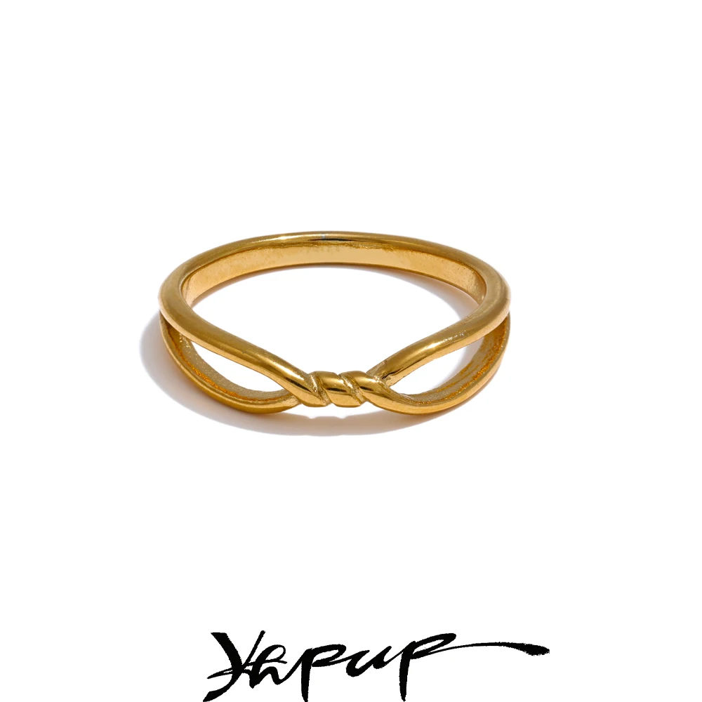 Yhpup Minimalist Stainless Steel Metal Geometric Thin Twist Fashion Ring for Women Water Resistant Chic Jewelry Wholesale 1