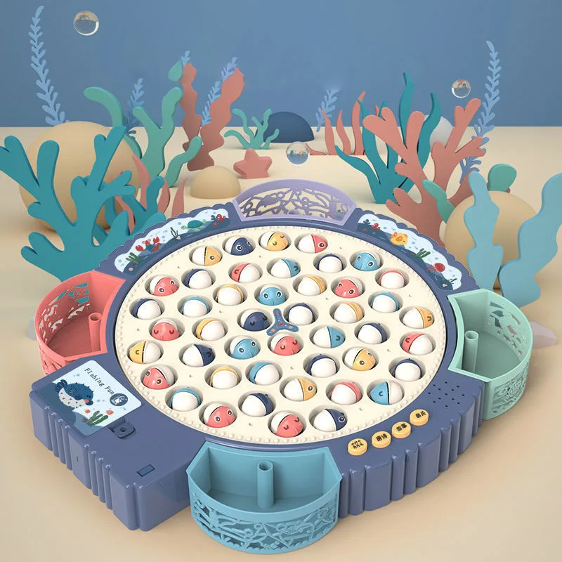 Fishing Toys For Children Boys Girls Magnetic Fish Game Electric Musical Rotating Board Play Outdoor Sports Educational Toys Kid 2