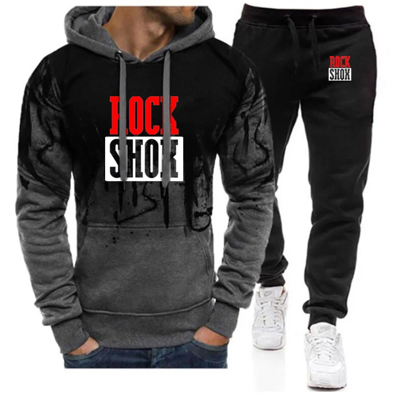

2023 Rock Shox Men's Spring And Autumn New Gradient Color Hoodies Casual Jacket Sport Coat+Pant Comfortable Two Pieces Suit