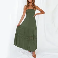 Elegant Strapless Lady Loose Maxi Party Dress Women Fashion Solid Color Lace Dress Summer Hollow Out Casual Long Dress Vestidos - Image 3
