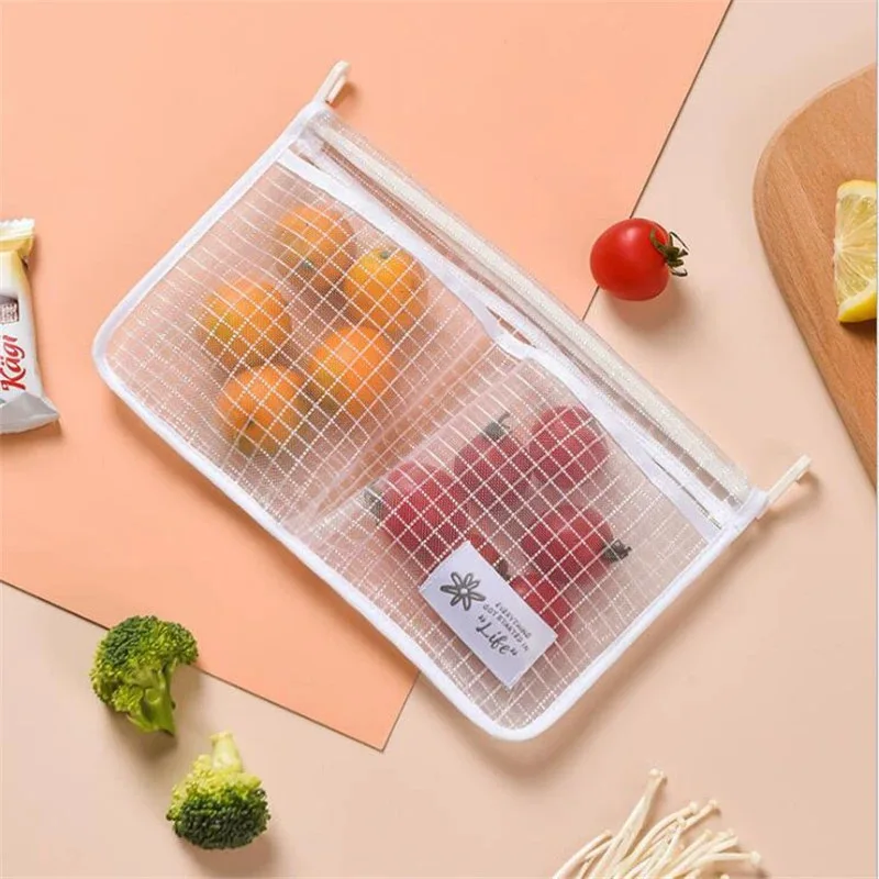 1PC Refrigerator Classification Storage Bag Double Compartment Sauce Bag Storage Bag Refrigerator Mesh Bag Storage Hanging Bag