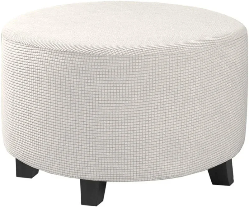All Inclusive Round Ottoman Cover Spandex 1PC Footstool Protector Elastic Polar Fleece Footrest Slipcover For Living Room Home