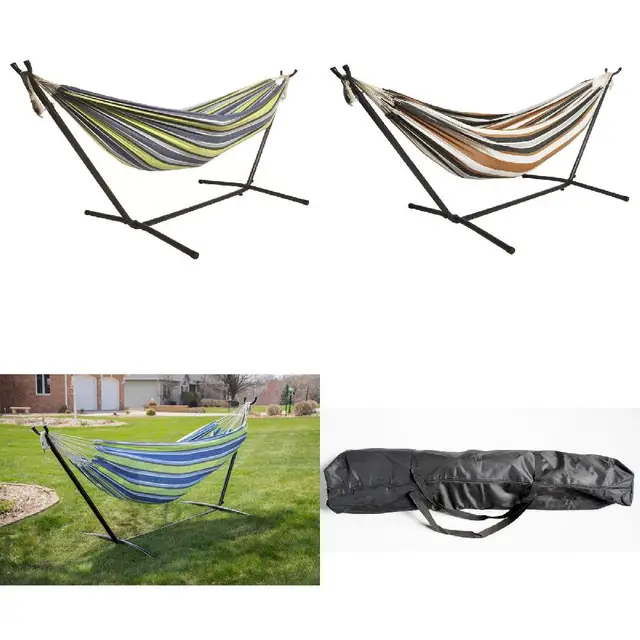 Luxurious Saharan Nights Patterned Double Hammock Combo with Stand, Ed Camping Hanging Bed for 2, and Carry Bag – Providing Se 1