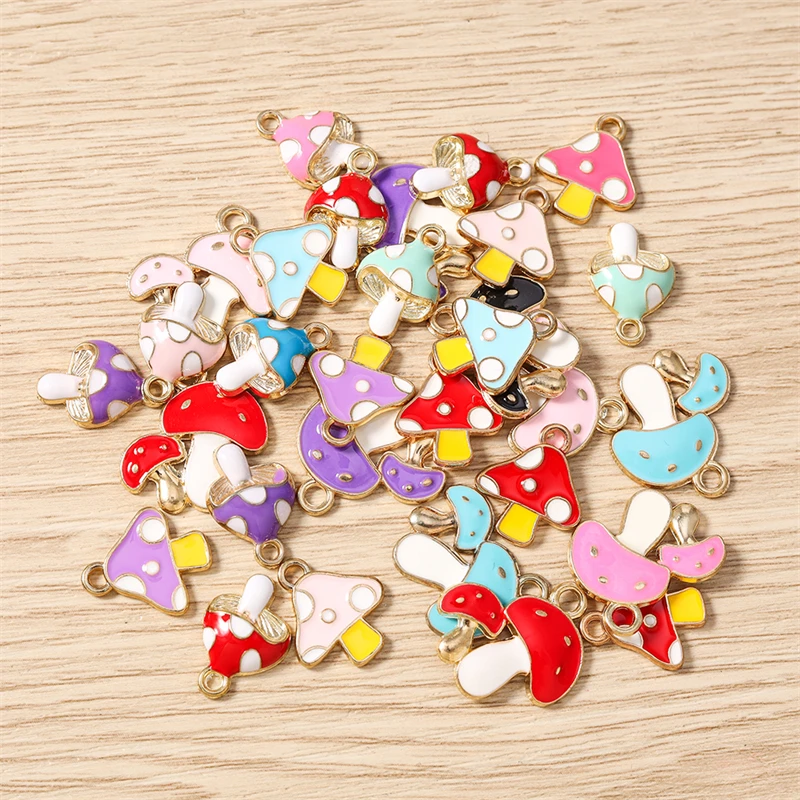 10 Stück Niedliche Gemischte Emaille-Pilz-Anhänger für die Herstellung von Ohrhängern, Halsketten, Armbändern, DIY-Bastelarbeiten und Schmuckzubehör