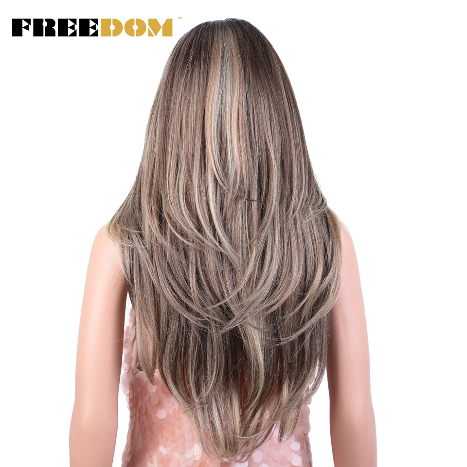 FREEDOM 26 Inch Long Straight Synthetic Lace Front Wig with Bangs Ombre Orange Blonde for Women Cosplay-lace front wig lace wigs synthetic wigs womens synthetic wigs