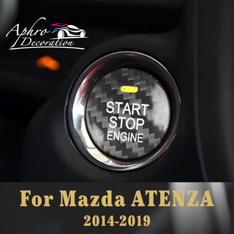 For Mazda ATENZA Car Engine Start Stop Button Cover Real Carbon Fiber Sticker 2014 2015 2016 2017 2018 2019 abs chrome for jeep cherokee kl 2014 2015 2016 2017 2018 car navigation frame panel cover trim sticker car styling accessories