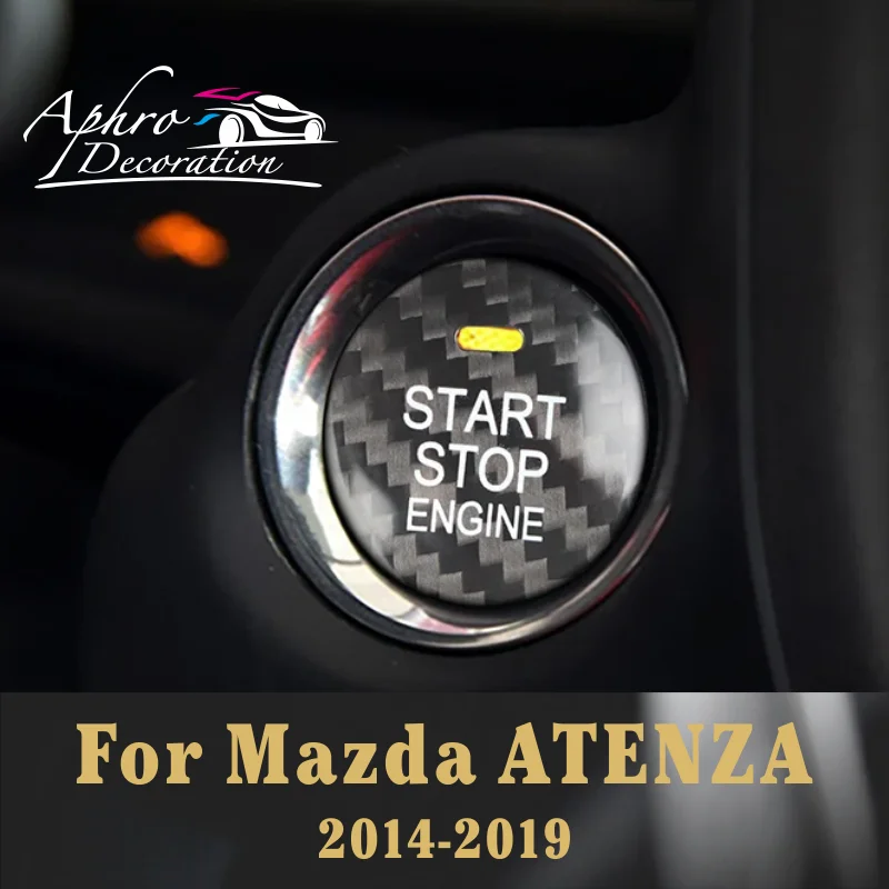 For Mazda ATENZA Car Engine Start Stop Button Cover Real Carbon Fiber Sticker 2014 2015 2016 2017 2018 2019 for honda jazz car engine start stop button cover real carbon fiber sticker fit 2014 2015 2016