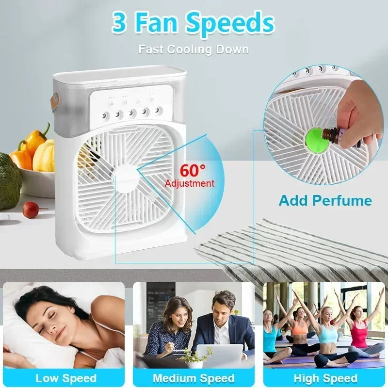 Air Cooler 3 In 1 Fan Household Small LED Night Light Portable Humidifier Air Adjustment Office Home