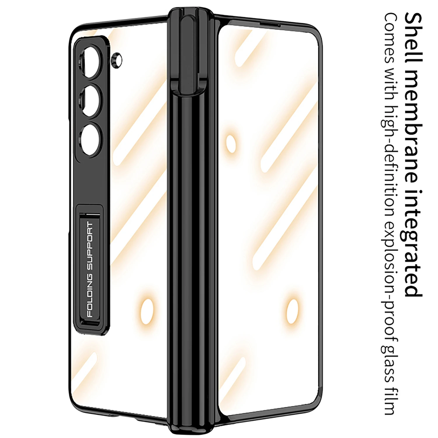 For Samsung Galaxy Z Fold 5 5G Case Electroplated Magnetic Hinge Pen Holder Kickstand Transparent With Tempered Film Hard Cover