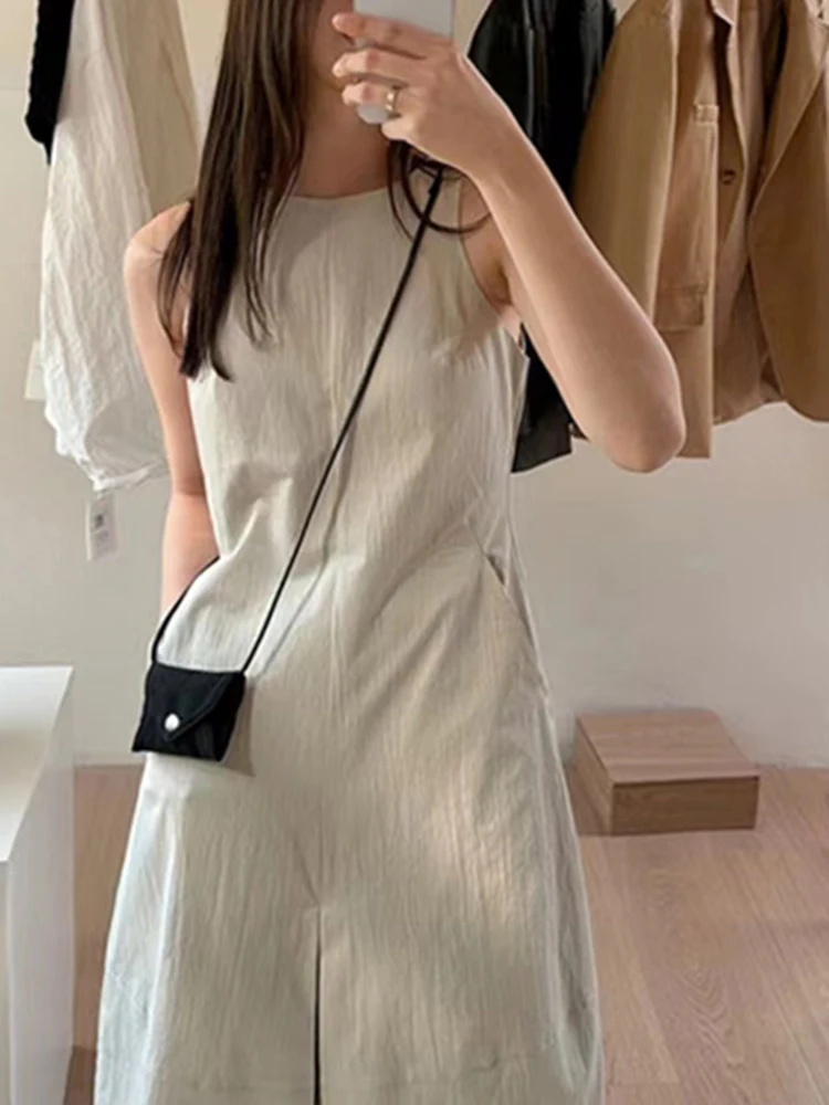 

Summer New Solid Color Slim Woman Dress Simple Basic Fashion Street Women Dress French Black Sleeveless Vacation Dress Female