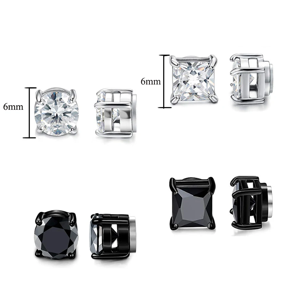 ZAKOL Crystal CZ Strong Magnetic Ear Stud Clip Earrings for Men Women Punk Round Zircon Non Piercing Jewelry