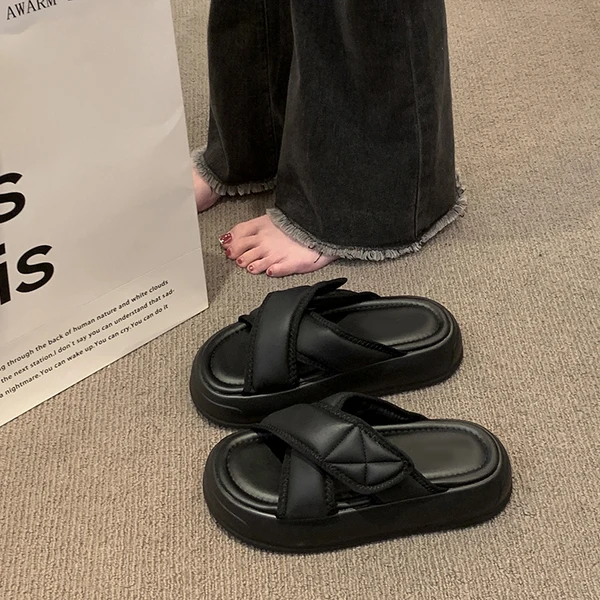 

Туфли женские на плоской подошве, шлепанцы на платформе, Искусственная резина, без каблука, без застежки, бежевые, лето 2024