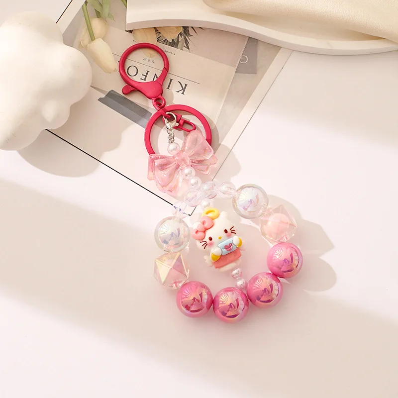 iigen Sanrio Cartoon Melody 헬로 키티 쿠로미 시나모롤 아크릴 비즈 폰 체인 귀여운 핸드 폰 스트랩 쥬얼리 키체인