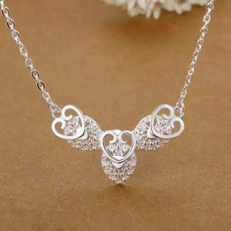 45cm 925 Sterling Silver Heart Pattern Pendant Necklace for Women party Christmas gift Wedding Jewelry