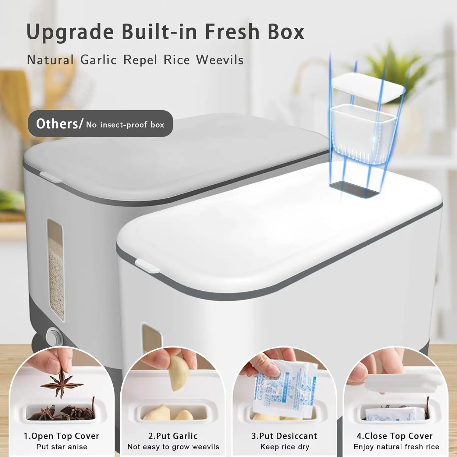 25 Lbs Rice Dispenser, Large Cereal Dry Food Storage Containers with Measuring Cup,BPA-Free Household for Kitchen Pantry 4