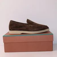 Classic Lor*p New Men's Chamois Leather Lazy Shoes Driving Flat Bottom Casual Foreign Trade Single Shoes Women's Rubber 1