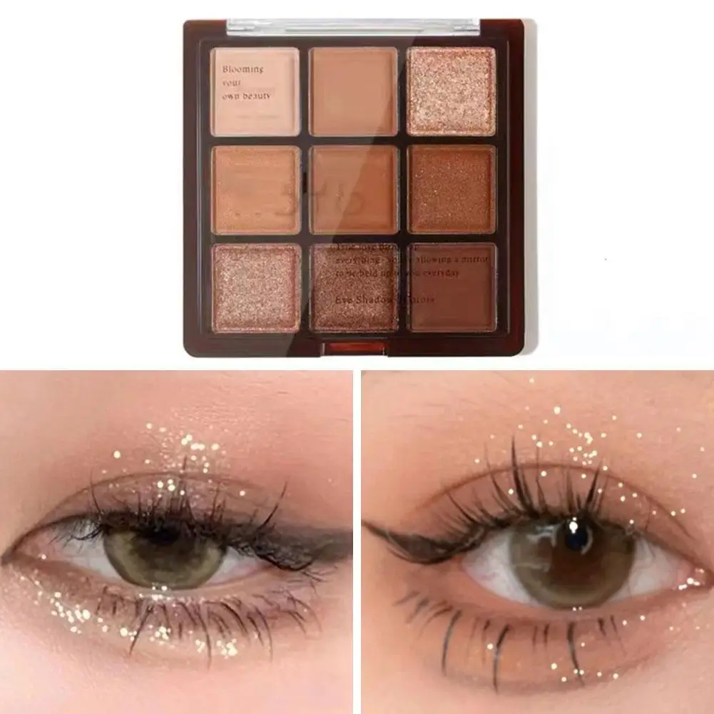 Chocolate Glitter Eyeshadow Palette Sparkling Matte Blendable High Pigment Shimmer Eyeshadow 9 Brown Palette Colors Shades N4K0