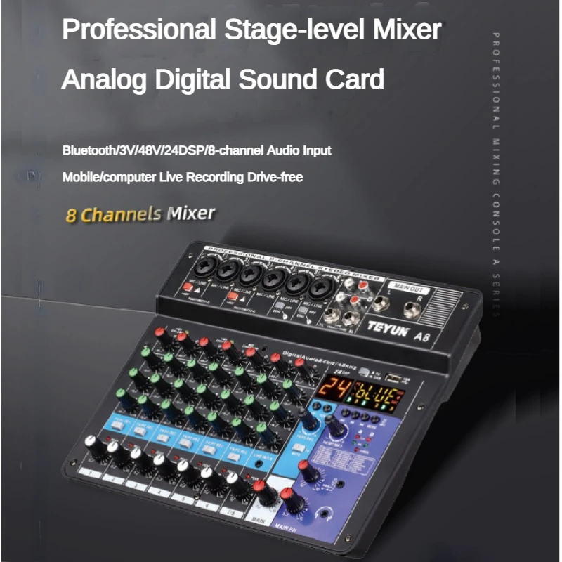 TEYUN 8 6 4 Channel Professional Portable Mixer Sound Mixing Console Computer Input 48v A4 A6 A8 A5 Power Number Live Broadcast