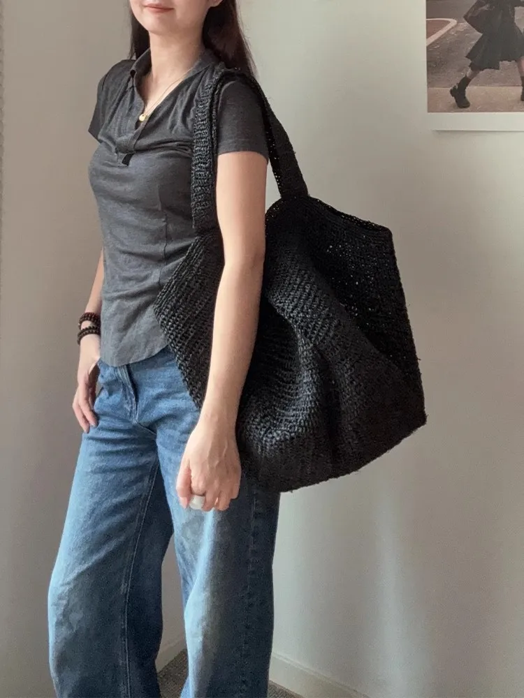 Bohemian Raffia Straw Bag Large Capacity Travel Beach Bags for Women Shoulder Bag Handmade Summer Rattan Bag Purses and Handbags