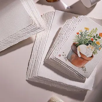 10 Fogli di Carta per Acquerello in Cotone Semplice A4/A5/A6 con Bordi Strappati a Mano, Carta per Disegno a Media Trama, Carta per Pittura e Colorazione