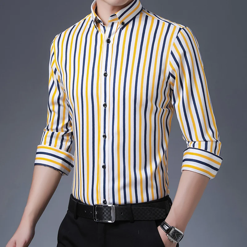 wrinkle free long-sleeve shirts for men designer clothes slim fit formal shirt elastic striped tops Business regular fit clothes