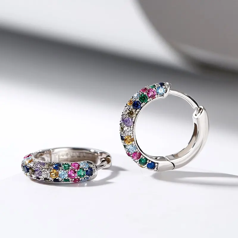 Hoop Earrings Fashion Round Mini Half Hoop Colorful Zircon Ladies Luxury Jewelry
