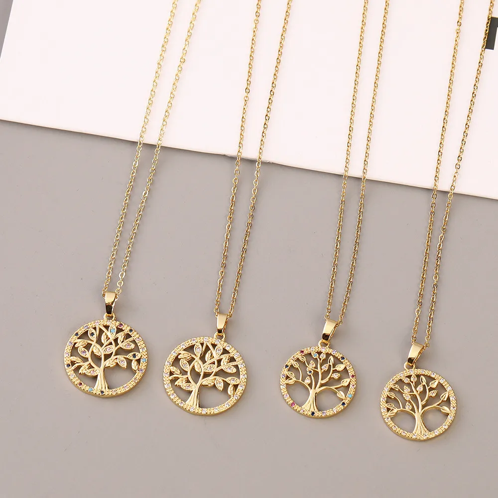 

Necklace for Women's 18k Gold Plated Exquisite Crystal Zircon Plant Tree of Life Pendant Classic Fashion Jewelry