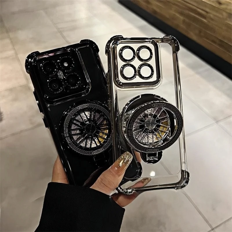 Deluxe Transparent Electroplated Stand Phone Case with Four-Corner Anti-Fall Protection