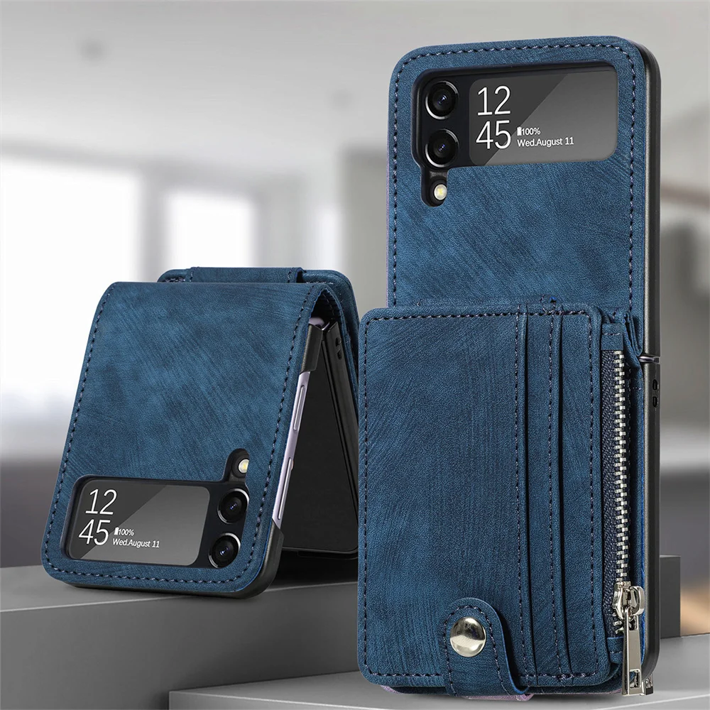 For Samsung Z Flip4 5G Flip 4 2 in 1 Card Wallet Leather Phone Case for