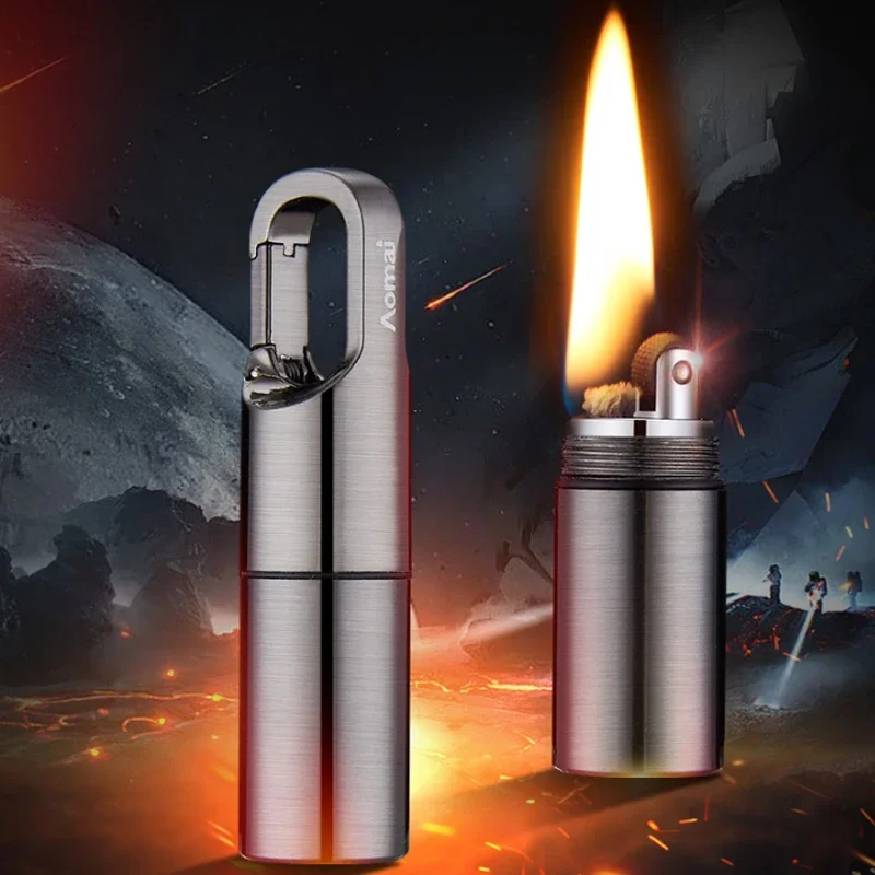 Mlian Mini aansteker, Mini Fire Starter Survival Tool, Field Emergency Self-Help Gadget Met Sleutelhanger voor Survival & Emergency Gebruik (Brandstof niet inbegrepen), Zwart, 1x1x1