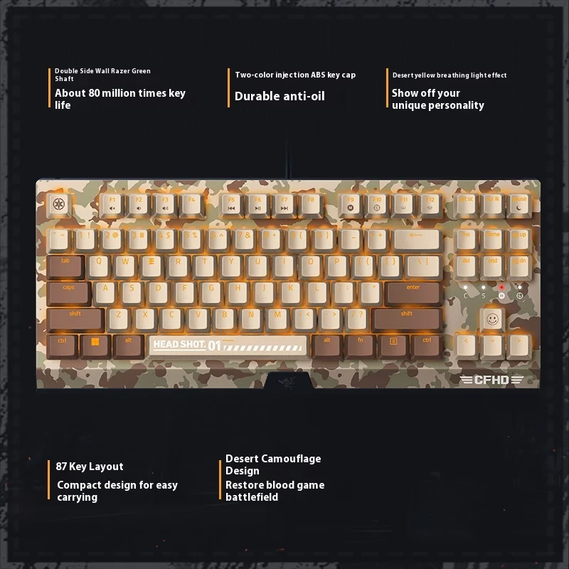

Клавиатура Razer Thundersnake CFHD desert, камуфляж, Киберспорт, игры FPS, Двухрежимная беспроводная мышь, набор механических клавиатур
