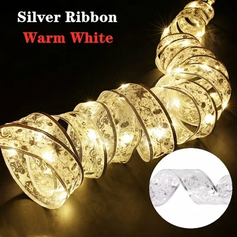 Ribbon Fairy Light Christmas Decoration Christmas Tree Ornaments For Home Bows String Lights Navidad Natal New Year