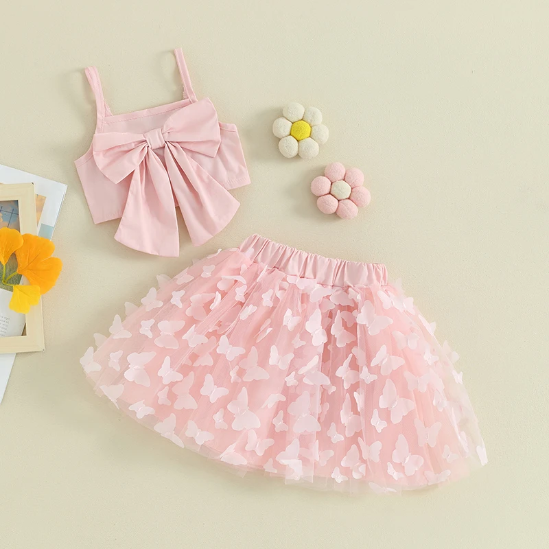 

Toddler Baby Girl Summer Clothes Sleeveless Bowknot Cami Crop Tops Butterfly Tulle Tutu Skirt Set 2Pcs Outfit