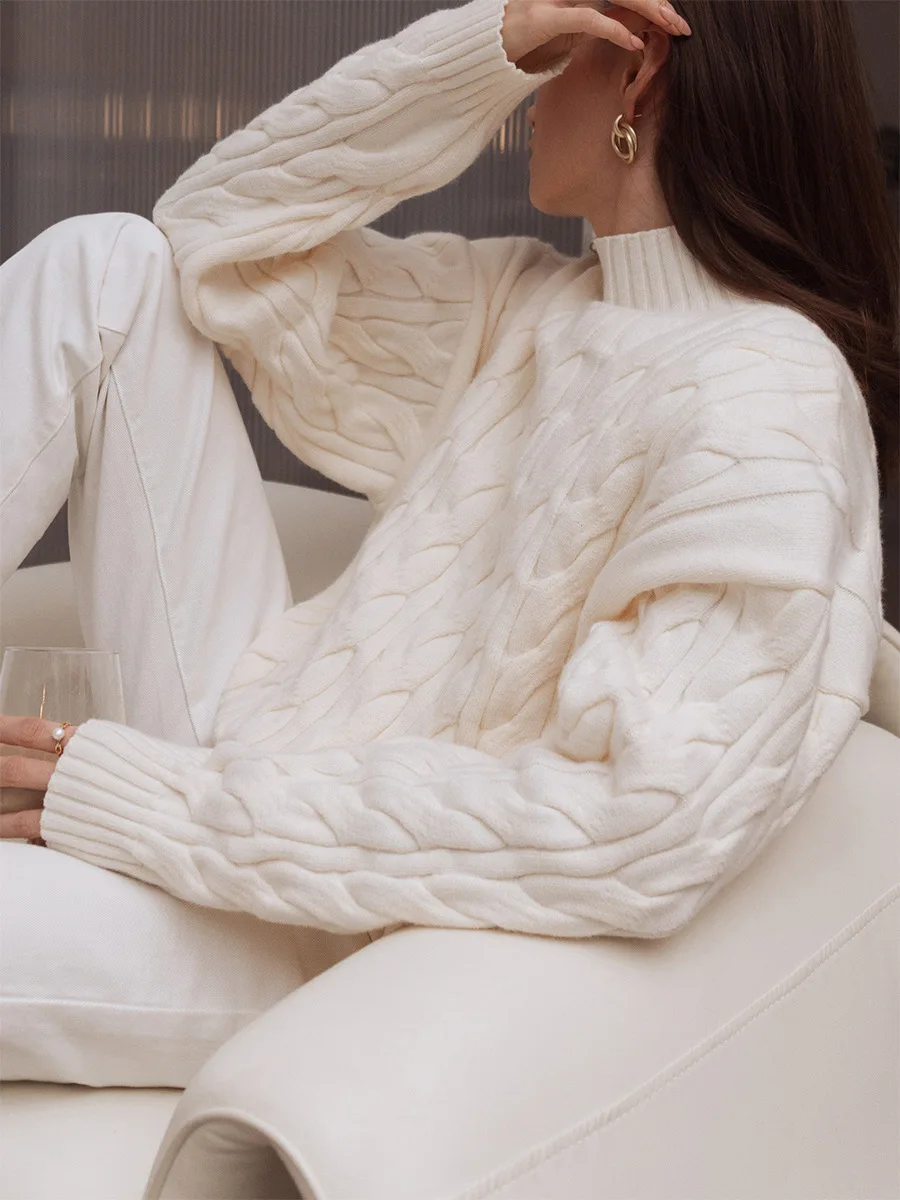 Bornladies Women's Turtleneck Cable Knit Sweater Lazy Loose Fit Long Sleeve Casual Autumn Winter Pullovers