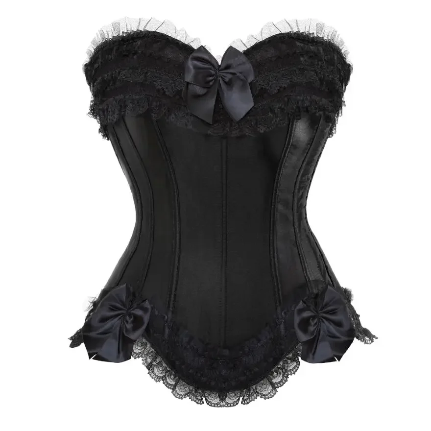 

Corsets Bustiers Overbust Corset Lace Up Corselet Corsets Sexy Satin Overbust Top Lace Bowknot Body Shaper