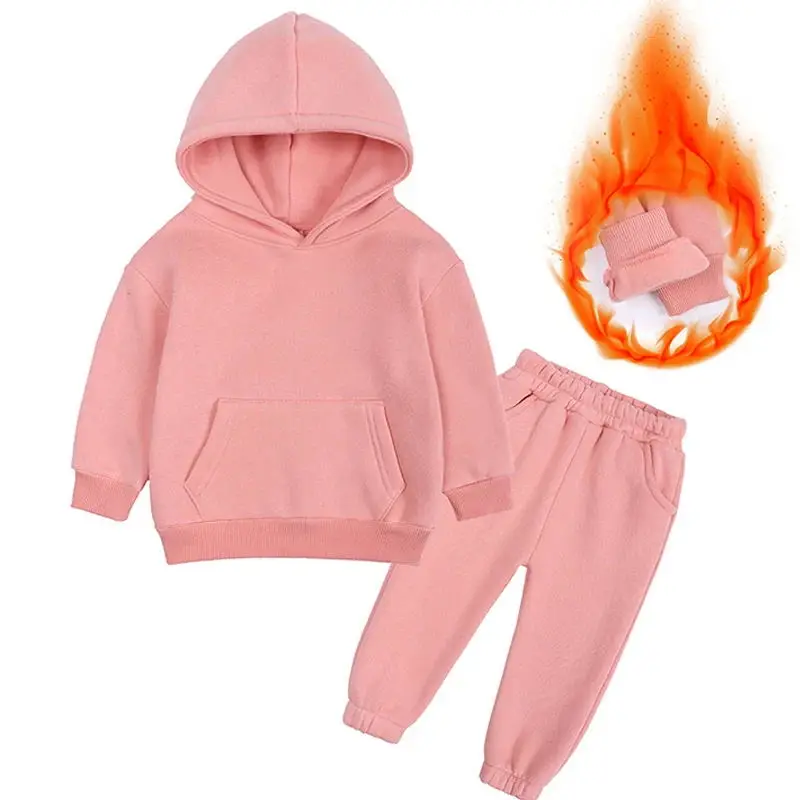 2-6 years old children's pure color family thickened hooded suit autumn and winter new long sleeve cotton leisure sports suit