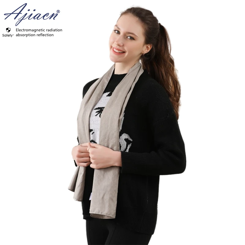 Genuine Electromagnetic radiation protective silver fiber fabric scarf protecting neck health EMF shielding long scarf