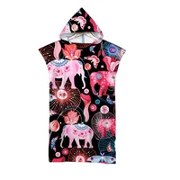 Hooded Bath Towel Robe Poncho Swimming Beach Towel Surf Man Lady Fast Quick Dry Bathrobe Beachwear-Floral Elephant Owl Pattern 2